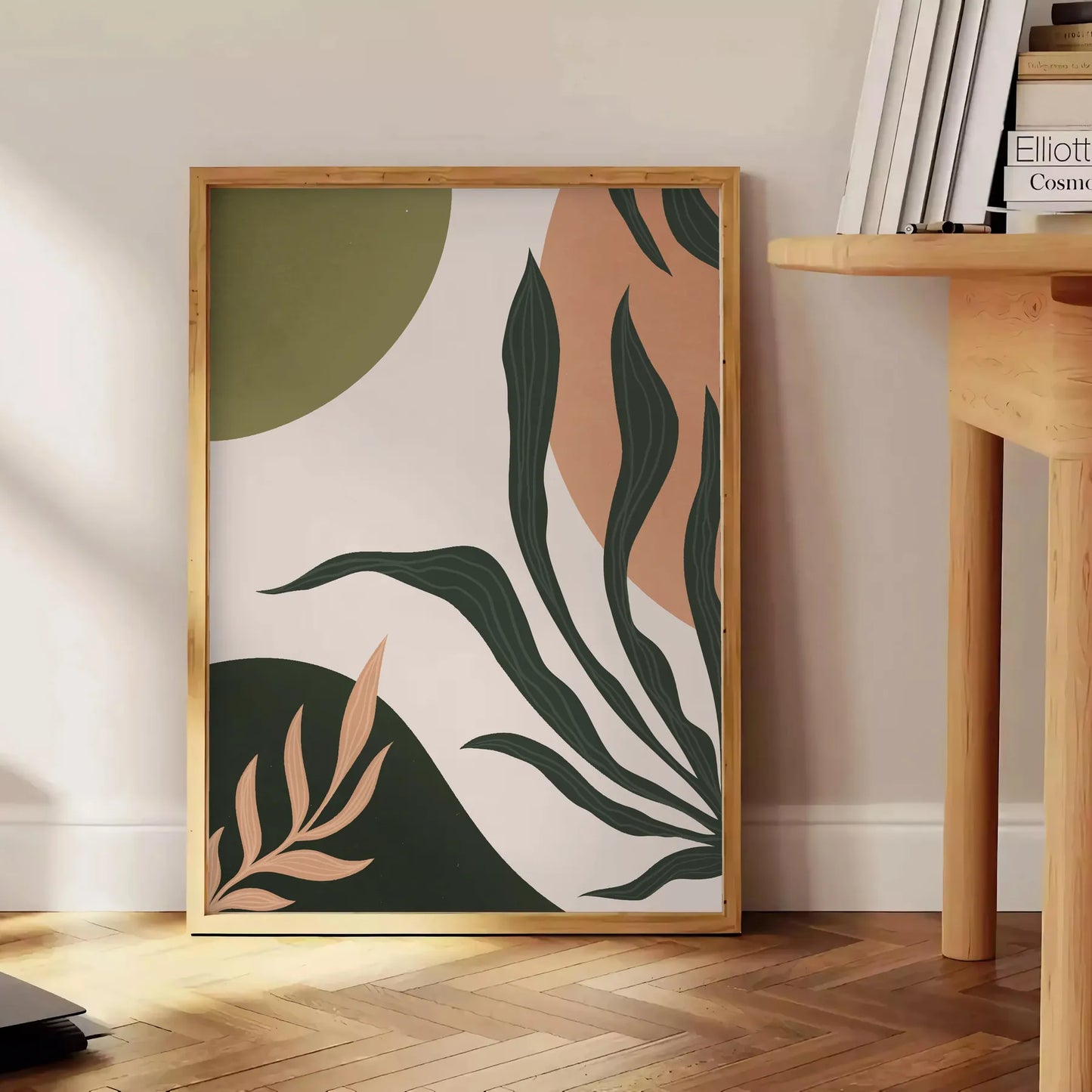 space boho art print Bohemian 21 abstract poster serene gray green tones perfect unique wall gift captivating artwork available sizes A4 cm A0