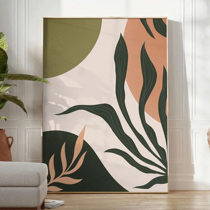 space boho art print Bohemian 21 abstract poster serene gray green tones perfect unique wall gift captivating artwork available sizes A4 cm A0