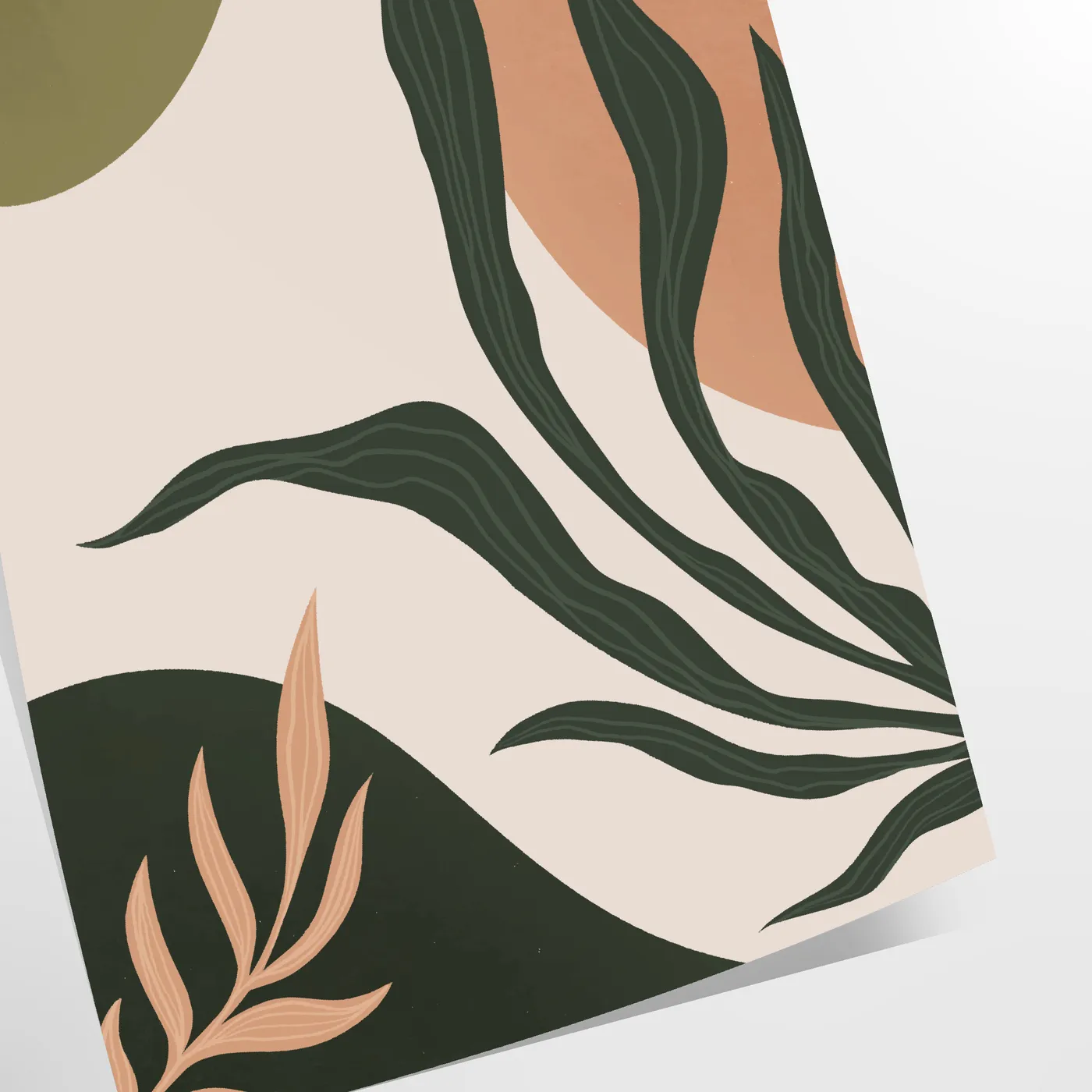 space boho art print Bohemian 21 abstract poster serene gray green tones perfect unique wall gift captivating artwork available sizes A4 cm A0